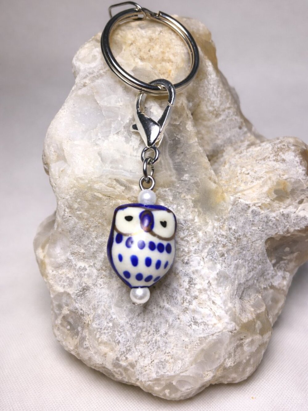 Handmade Ceramic Owl Keychain Clip Charm